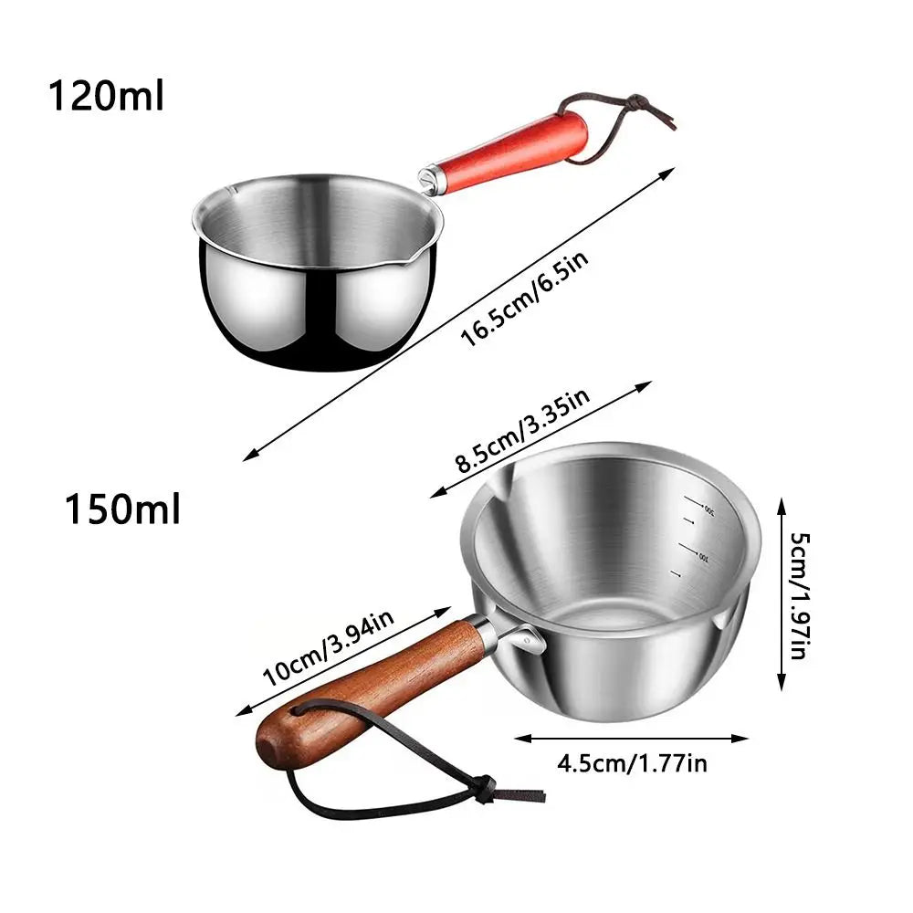 Stainless Steel Oil Sprinkling Small Pot with Wooden Handle Hot Oil Mini Sauce Pan Household Kitchen Multifunction Milk Pot