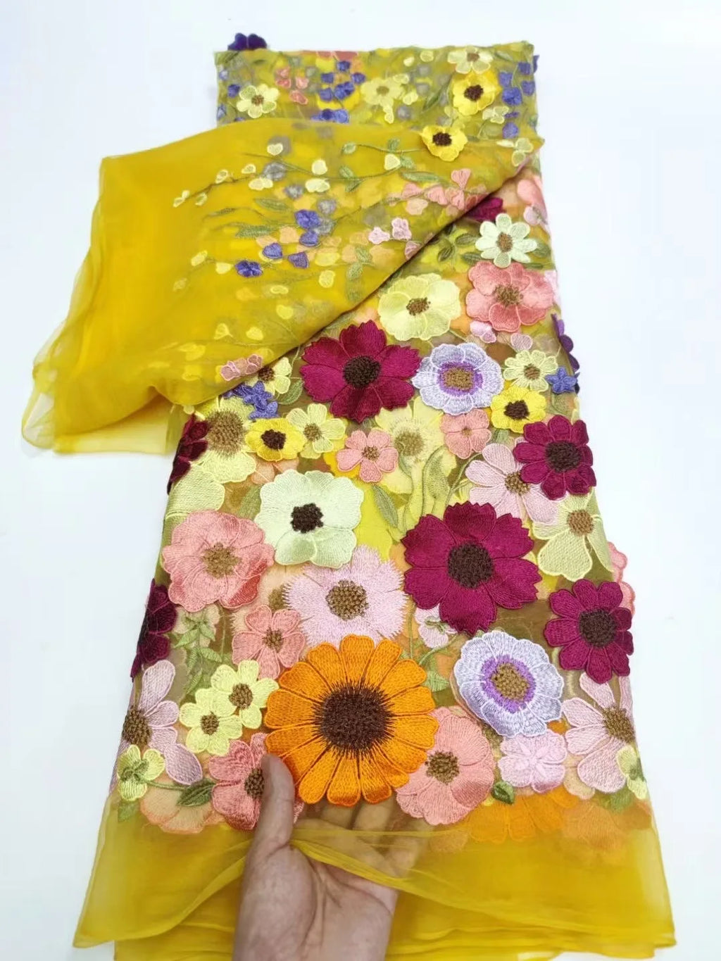 Unilateral embroidered cloth 3D applique embroidered fabric high-end women's dresses wedding dress material