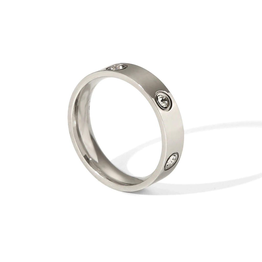 Minimalist Korean Stainless Steel Ring For Woman Man Cubic Zirconia Simple Round Circle Ladies Wedding Engagement Jewellery Gift