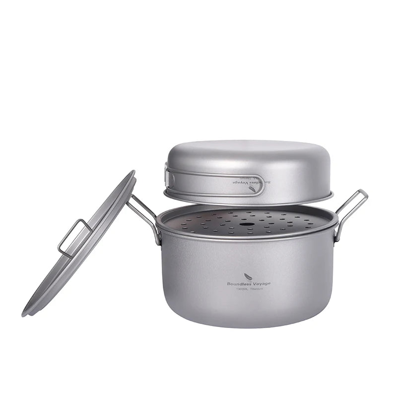 Boundless Voyage Titanium Steamer Pot Frying Pan, Outdoor Travel Picnic Camping Cooking Set, Soup Pot Saucepan Tea Tray
