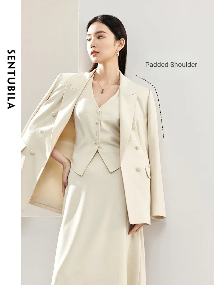 SENTUBILA 3 Piece Waistcoat Blazer Skirt Suit Women Work Office Outfits 2025 Spring Elegant Maxi Skirt Matching Set 141Z52979