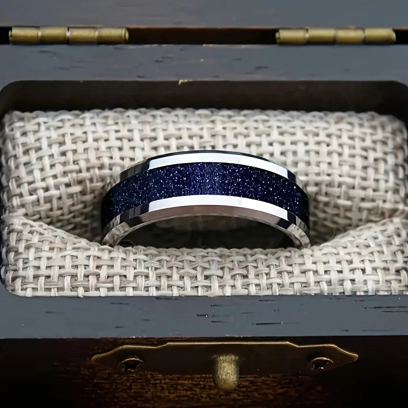 Tungsten Carbide Ring Wedding Engagement Steel Color Inlaid Lapis Lazuli Tungsten Steel Men's Ring