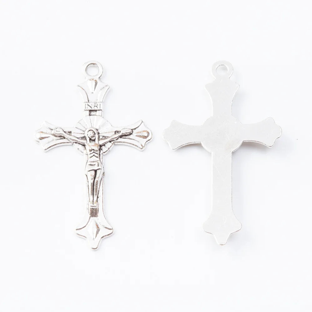 10 Pieces/Lot 37mm*22mm Antique Silver Plated Jewish Crucifix Alloy Cross Charms For Diy Jewelry Making