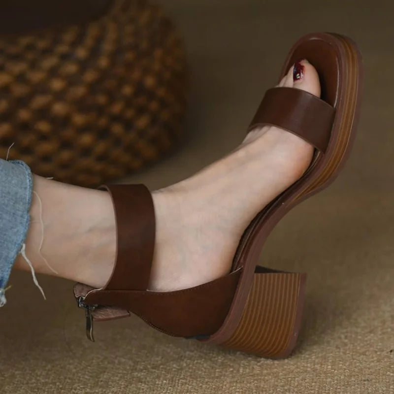 2025 sandalias de mujer Women Sandals Low Heels Basic Genuine Leather Office Ladies Casual Outdoor Shoes Woman Concise