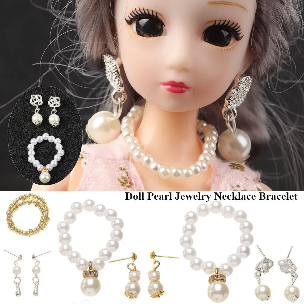 Handmade Exquisite Pearl Necklace Earrings Set Doll Jewelry For Doll DIY Toy Dolls Accessories