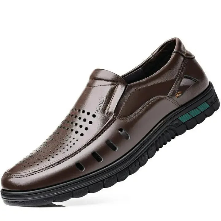 Men's genuine leather sandals perforated shoes casual breathable wear-resistant anti slip cool trend business men's shoes