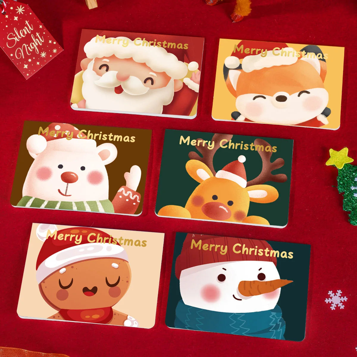 24pcs Vintage Christmas Greeting Cards | Assorted Holiday & Thank You Notes with Envelopes, Cartoon Animal Designs