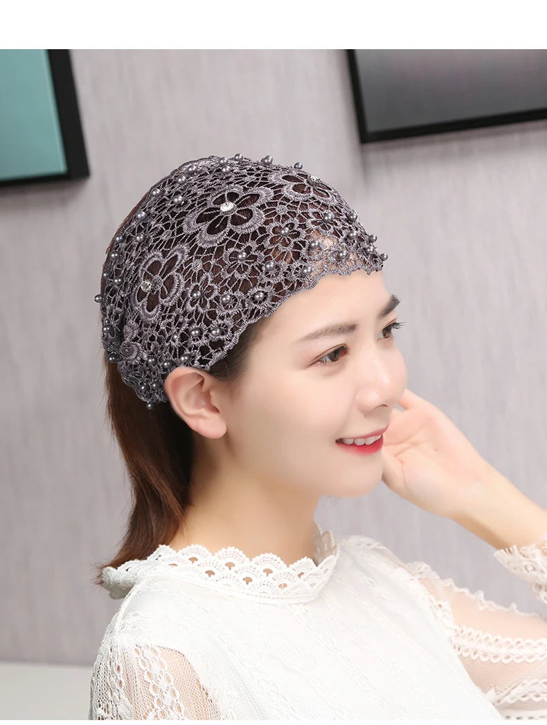 Fashion Wide-Brimmed Pearl Hair Band Cover Gray Hair Hair Accessories Girl's Face Washing Sports Casual Closed Head Cover Tiara