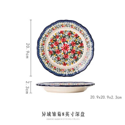 New Ceramic Bowls Polish Style Bakeware Baking Binaural Bowl With Handle  Tableware Salad Dessert Steak Pasta Plate