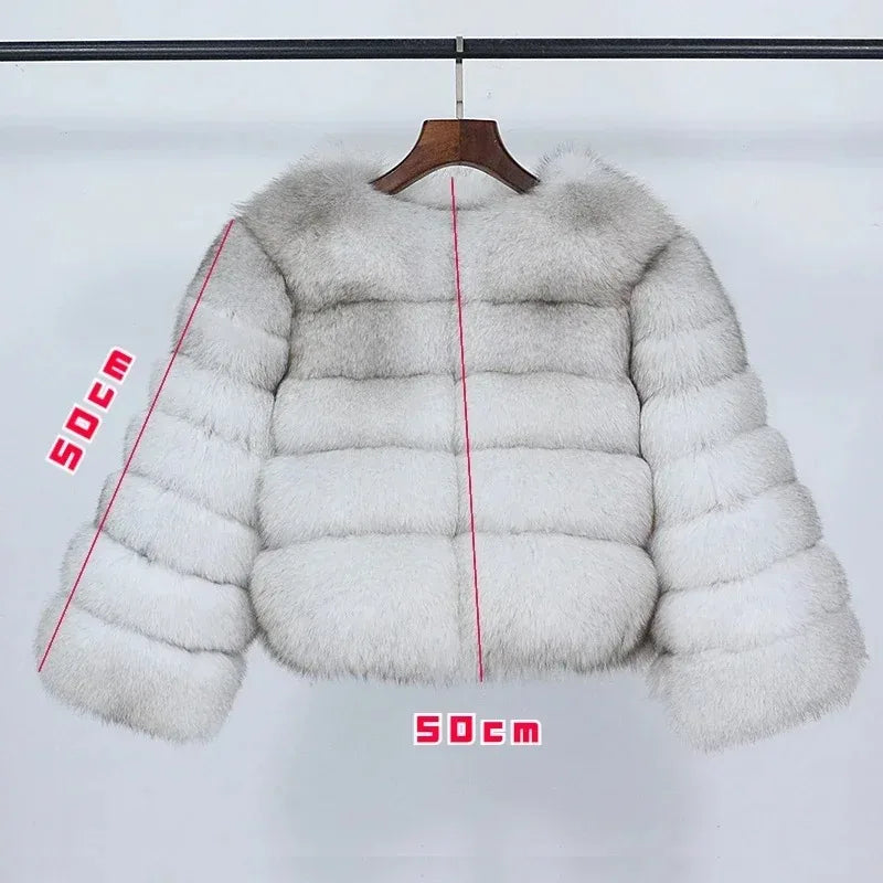 2024 Real Fox Fur Coat Winter Jacket Women Natural Fox Fur Raccoon Outerwear O-neck Thick Warm Luxury Female Plus Size