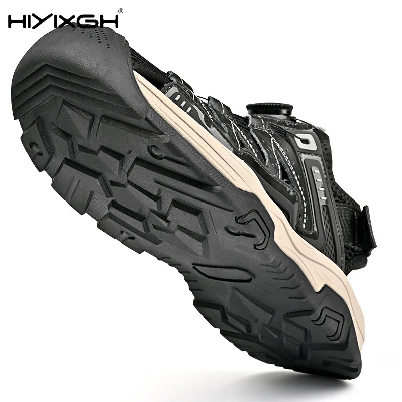 New Men Outdoor Genuine Leather Sandals High-quality Summer Non-slip Beach Sneakers Fashion Breathable Walking Soft Bottom Shoes