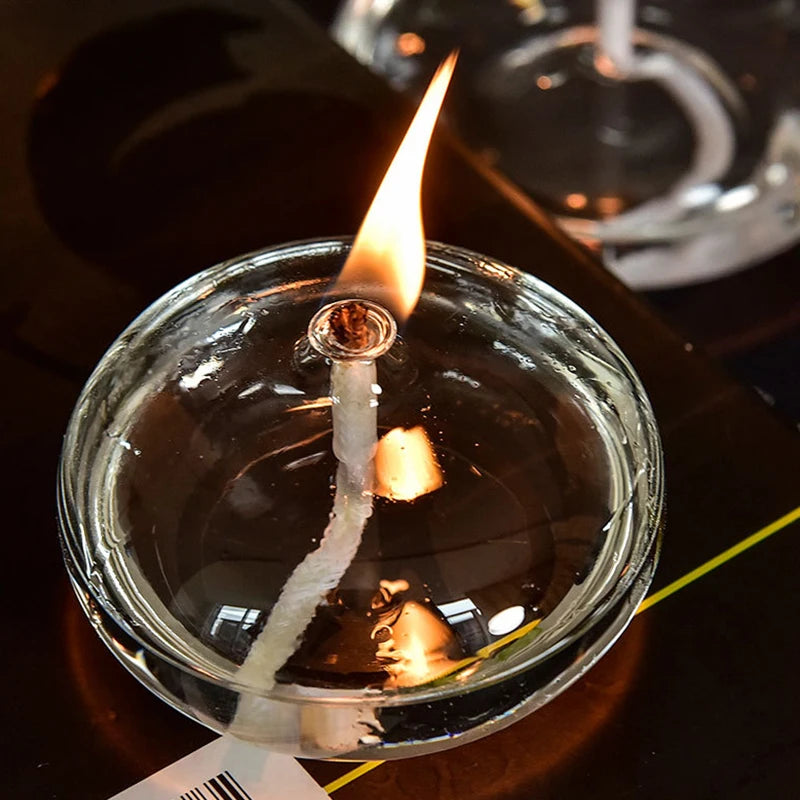 Handmade Oblate Transparent Glass Candlestick Oil Lamp with Wick Dinner Table Candle Rustic Christmas Home Decoration