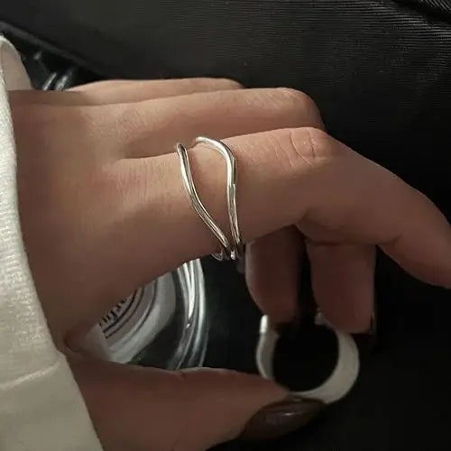 Minimalist Silver Color Cuff Rings for Women Couples New Fashion Creative Smooth Pattern Geometric Party Wedding Jewelry Gifts