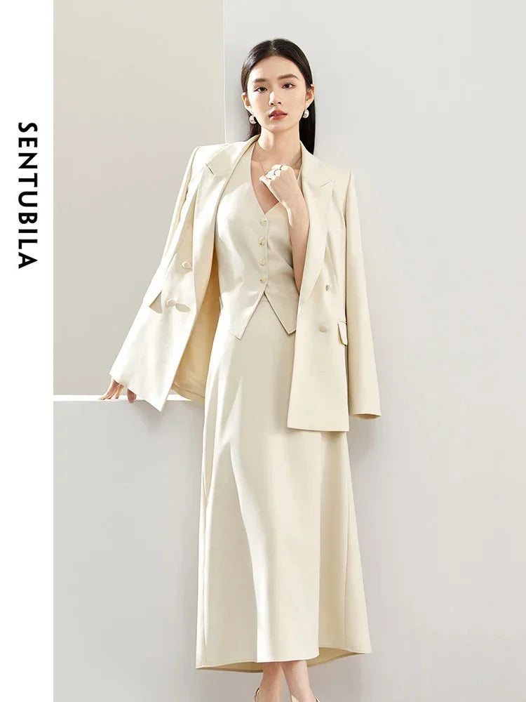 SENTUBILA 3 Piece Waistcoat Blazer Skirt Suit Women Work Office Outfits 2025 Spring Elegant Maxi Skirt Matching Set 141Z52979