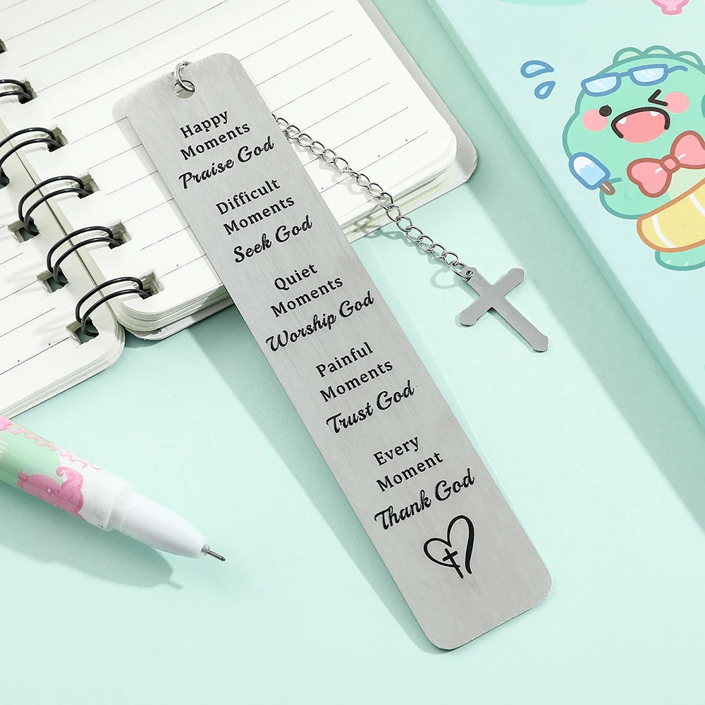 Stainless Steel Bible God Bookmarks with Cross Tassel Book Lover Gifts Reading Supplies Bible Reading Studying Accessories Gifts