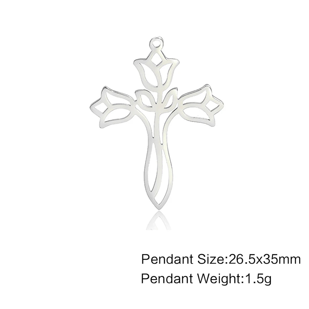 Wholesale Stainless Steel Tree-Shaped Crosses Charms For Jewelry Making Diy Necklace Earrings Pendants Accessories 34x56mm