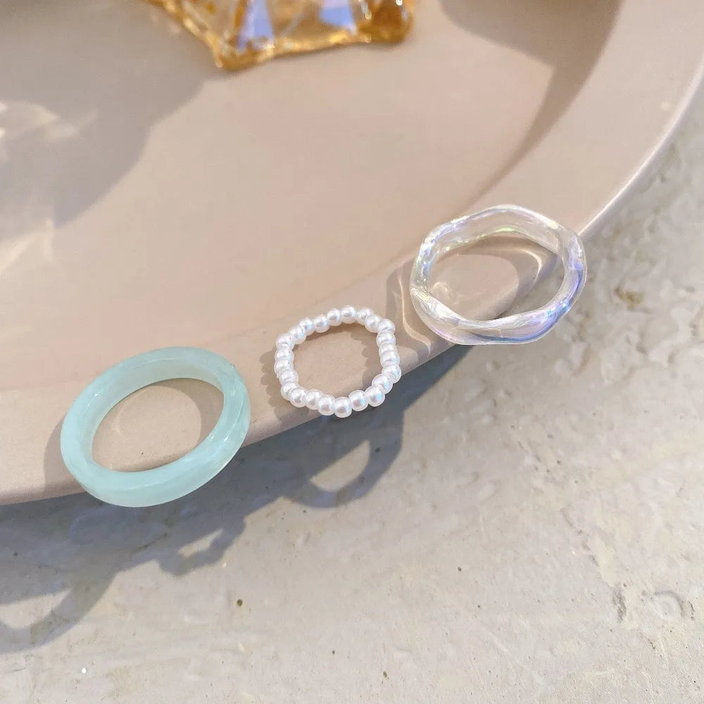 Minimalist Accessories Vegetarian Circle Women Pearl Ring Set Korean Style Resin Ring Popular Accessories Party Favors