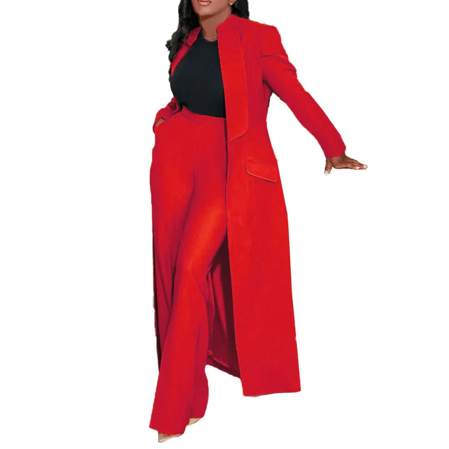 CM.YAYA Women's Set Full Sleeve X-Long Blazer Coat+ Long Pant Suit 2025 Spring Streetwear Two 2 Piece Set Africa OL Work Outfits