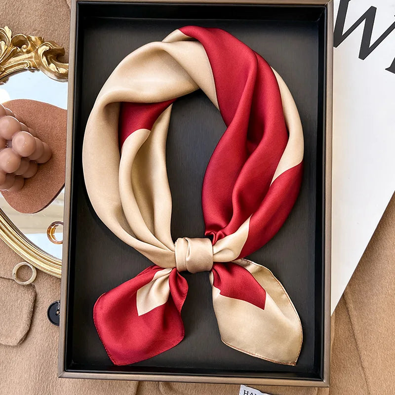 Head Scarf Women Luxury Brand Square 70*70cm Silk Foulard Satin Bandana Cheveux Soft Neckerchief Hijab Hair Scarves For Ladies