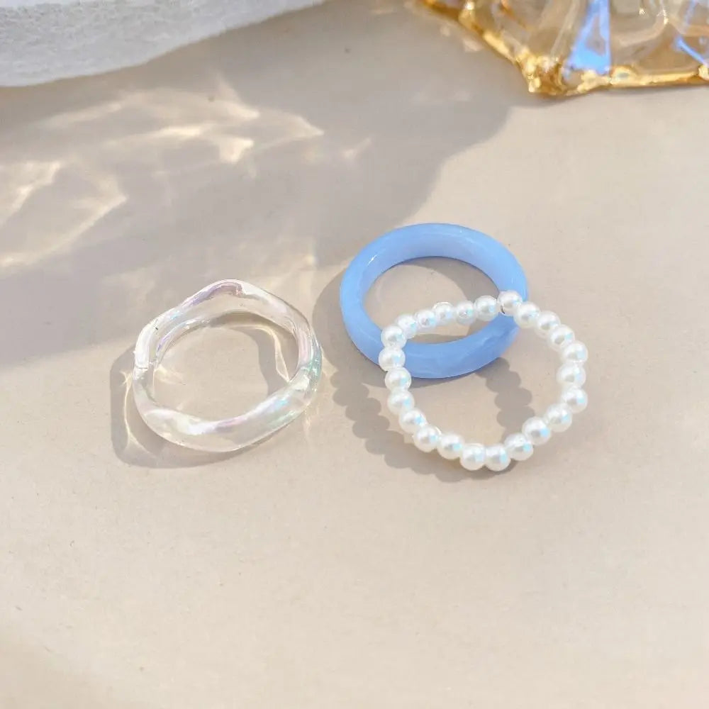Minimalist Accessories Vegetarian Circle Women Pearl Ring Set Korean Style Resin Ring Popular Accessories Party Favors