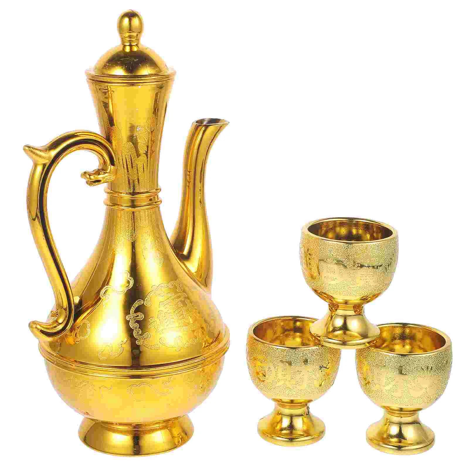 4Pcs European Offering Cup Set Altar Goblet Wine Pot Combination Buddhist Supply Vintage Enshrine Glass Traditional Sacrifice