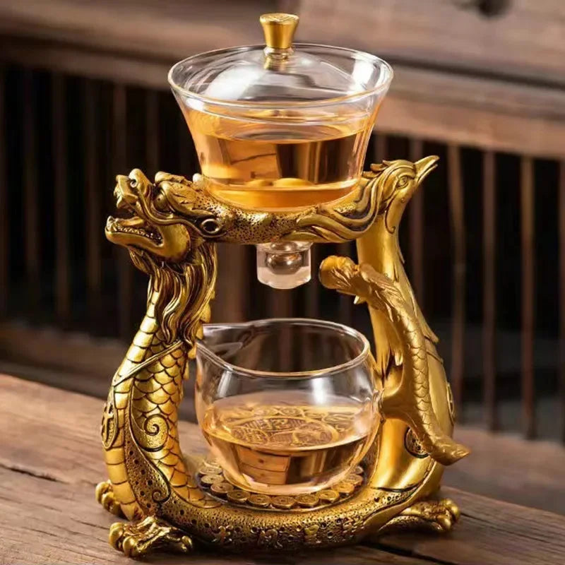 BOZZH Creative Dragon Glass Teapot Magnetic Diversion Rotating Cover Bowl Water Tea Cup Pu'er Oolong Drinkware Dropshipping Tea