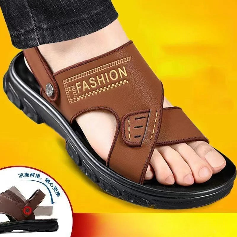 Sandals men's leather thick soled beach sandals for summer wear, non slip and wear-resistant dual-purpose sandals