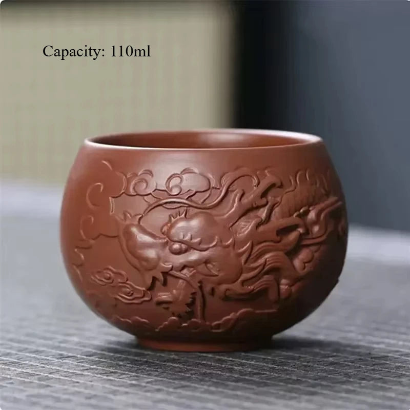 Chinese Hand Carving Purple Clay Teacup Outdoors Portable Tea Bowl Home Master Cup Traditional Zisha Tea Cup Home Drinkware