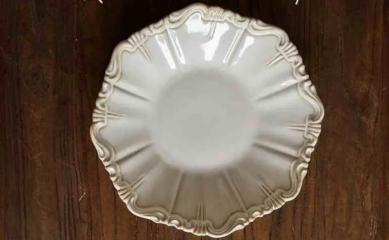 Vintage Ceramic Tableware Set Household Relief Pattern Breakfast Soup Bowl Restaurant High Quality Western Dessert Plates