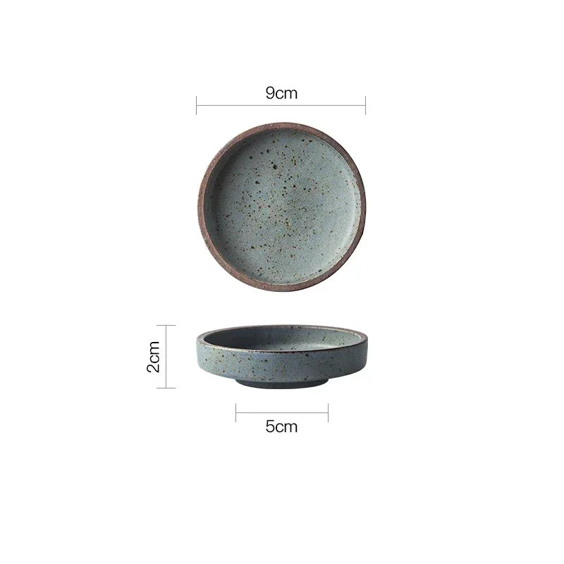 Retro Ceramic Round Sauce Dish Hot Pot Seasoning Dipping Plate Bowl Small Flavor Plates Creative Snack Vinegar Soy Sauce Dishes