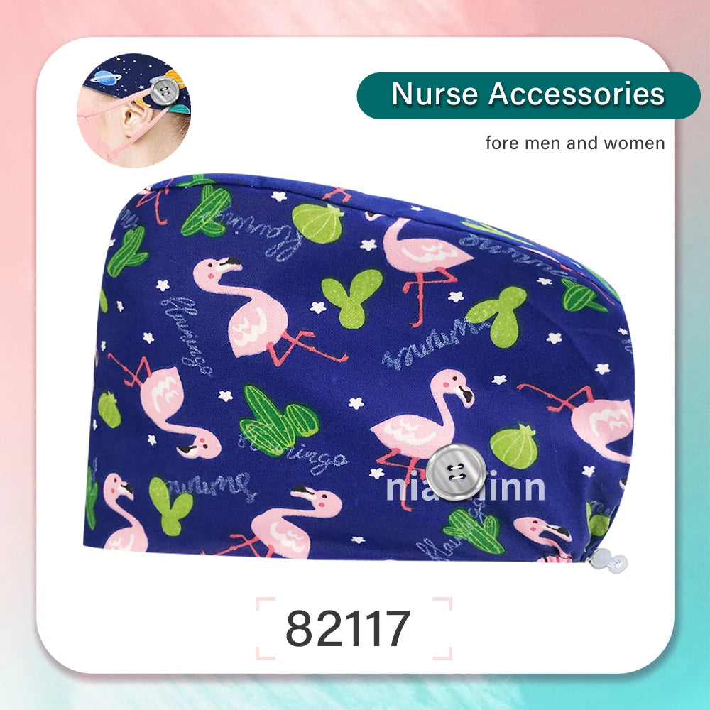 Nurse Scrubs Cap Women Health Workers Frosted Hat Lab Operator Work Cap Beauty Salon Dustjproof Working Hat Adjustable Scrub Cap