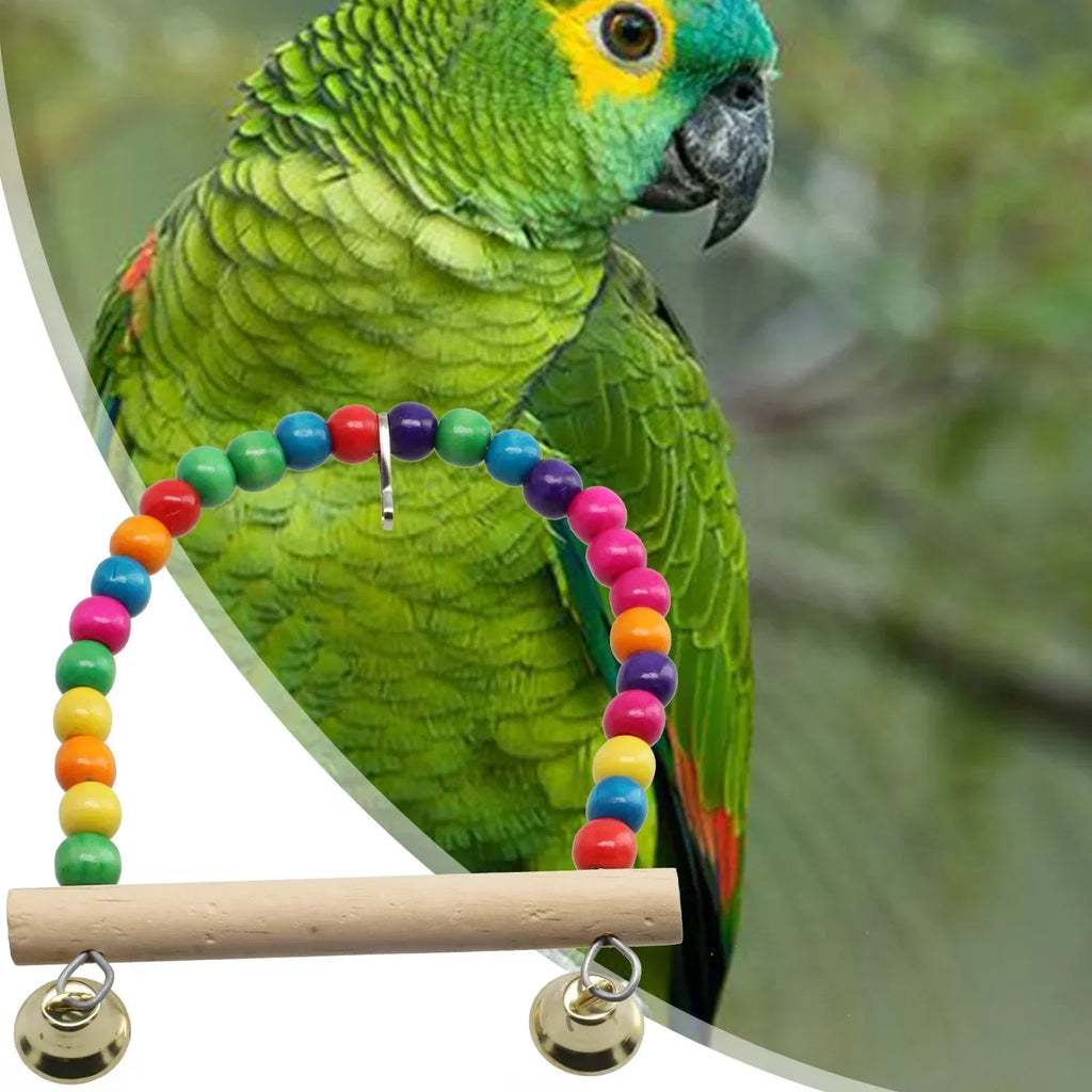 Bird Swing Parrot Cage Natural  Perch With Plastic Beads Bird Set Swing Chewing Training Swing Bird Supplies