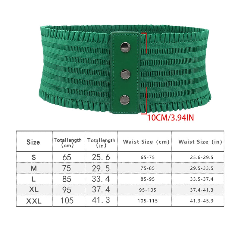 Ruffles Wide Belt Triple Buckle Elegant Elastic Waistband Decorative Dress Girdle for Women Large Size