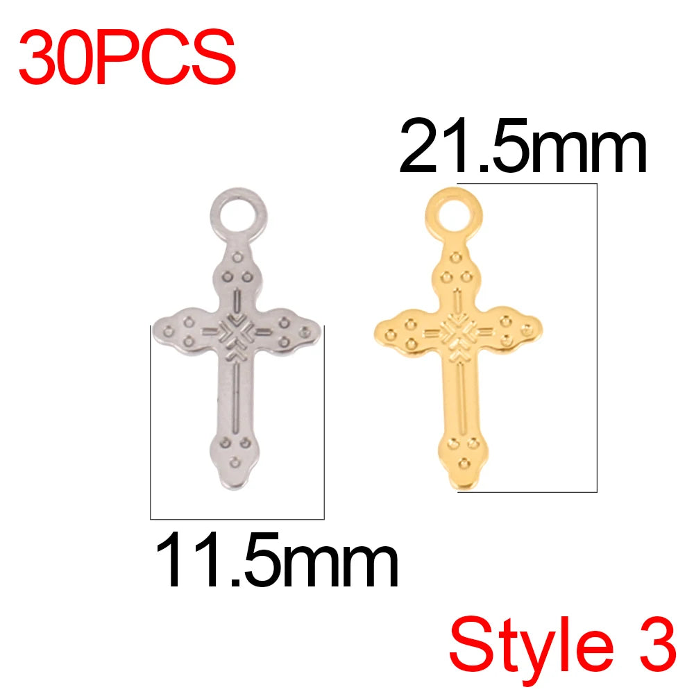 30pcs/Lot Stainless Steel Charm Cross Charms for Jewelry Making Supplies Crosses Pendants Connector DIY Accessories Bracelet