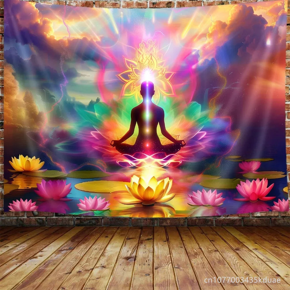 Lotus Seven Chakra Tapestry Wall Hanging Yoga Meditation Home Decoration Bedroom Dorm Background Cloth Banner Room Decor