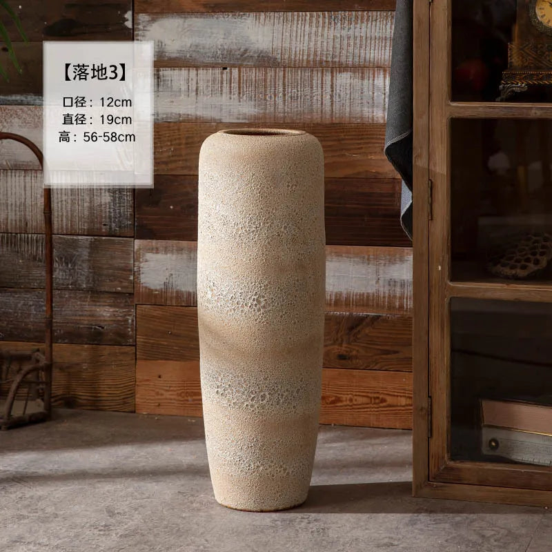 Floor Vase Jingdezhen Ceramic Large Vase Retro Nostalgic Handcrafted Rough Pottery Jar Living Room Vase Decoration