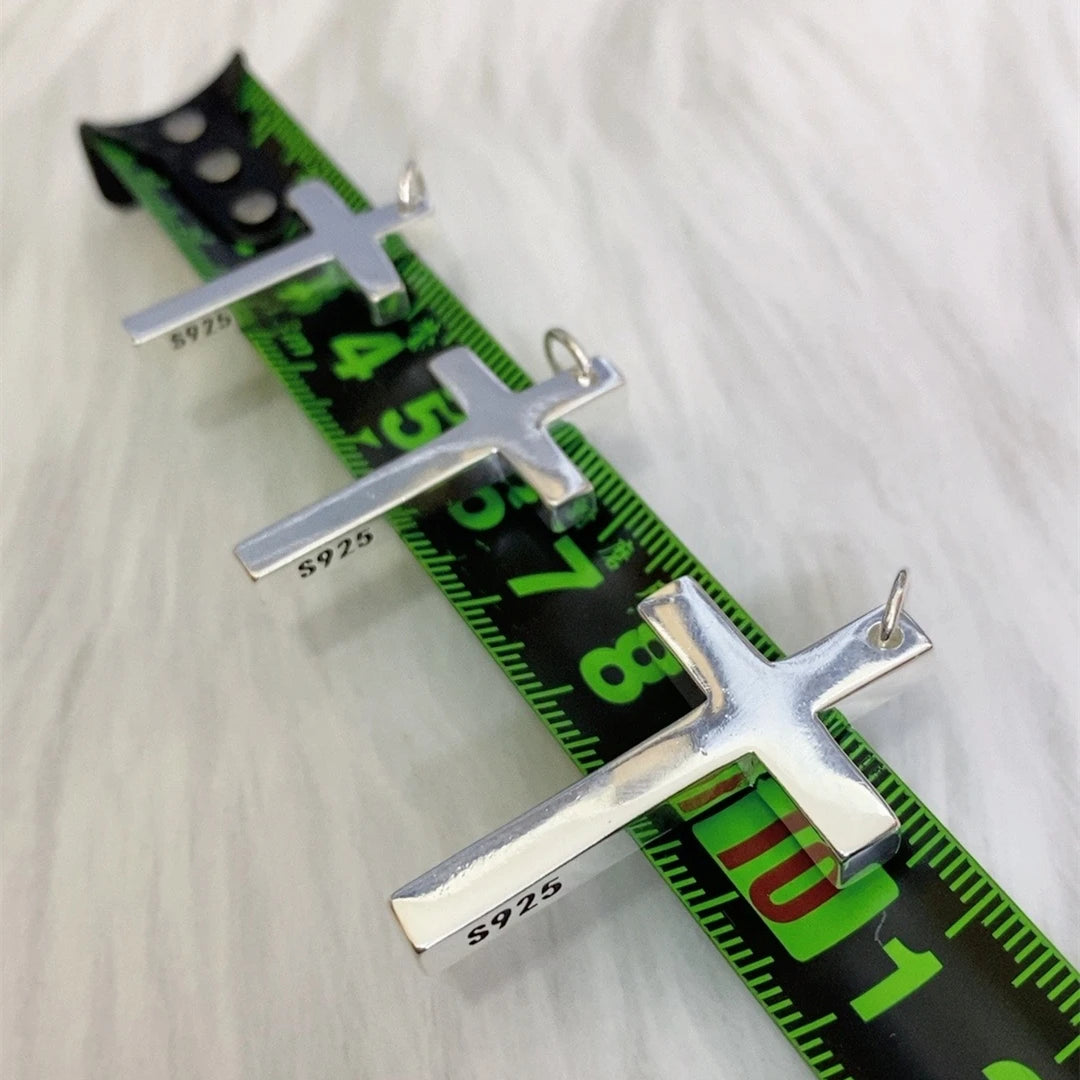 Real Solid 925 Silver Cross Pendant for Men Women Minimalist High Polished Fashion Classic Jesus Christian Prayer Jewelry