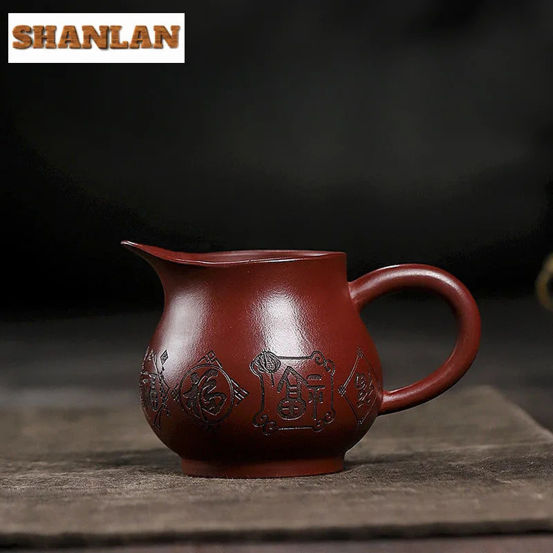 280ml Handmade Yixing Purple Clay Tea Pitcher Home Collection Raw Ore Dragon's Blood Sand Justice Cup Divide Chahai Zisha Teaset