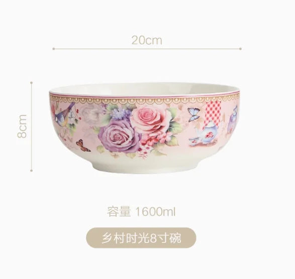 Pastoral Bone China Dishes And Plates Porcelain Cake Dish Pastry Fruit Tray Ceramic Tableware Steak Dinner Plate Decoration