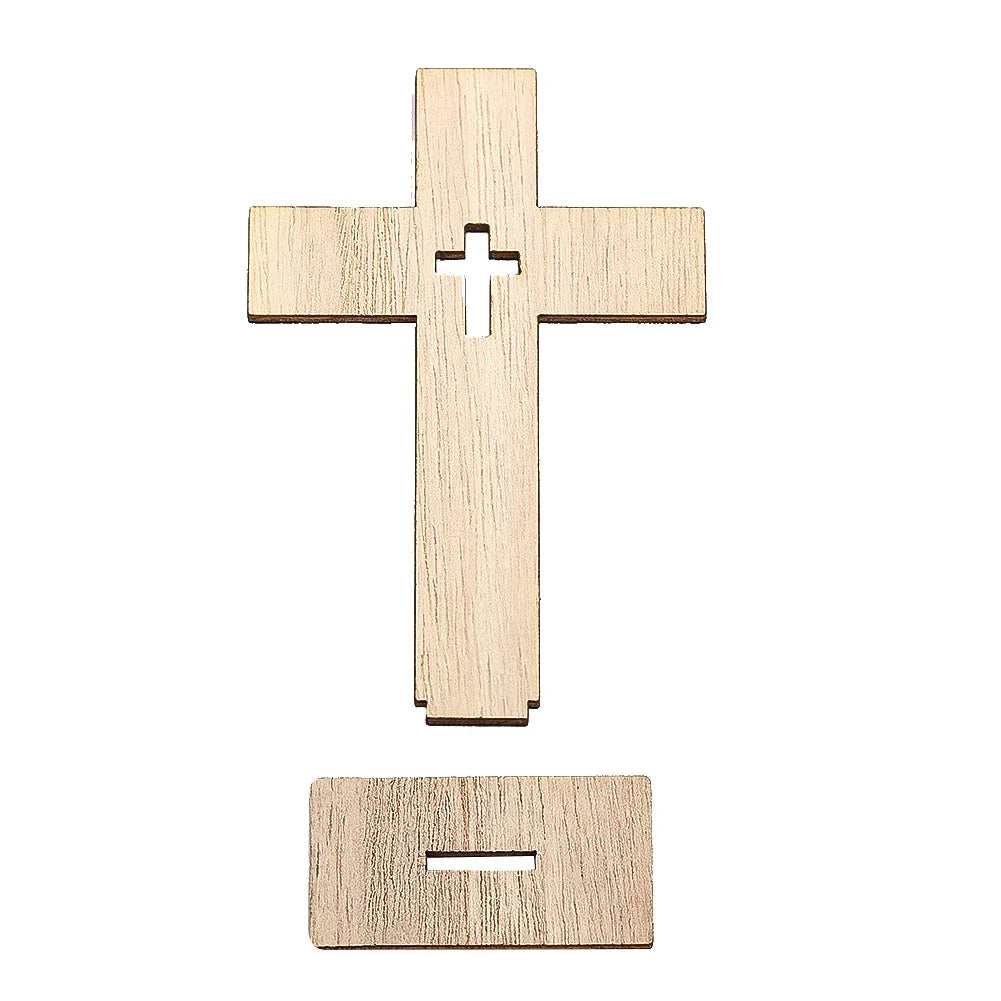6PCS Wooden Cross Ornament Christian Symbol DIY Craft Decor Natural Wood Standing Cross for Church Home Prayer Festival Gift