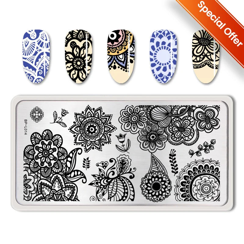 BORN PRETTY Stamping Plates Nail Art Templates Flower Natural Animal French Tips  DIY Nail Design Image Stencil Tool Manicure
