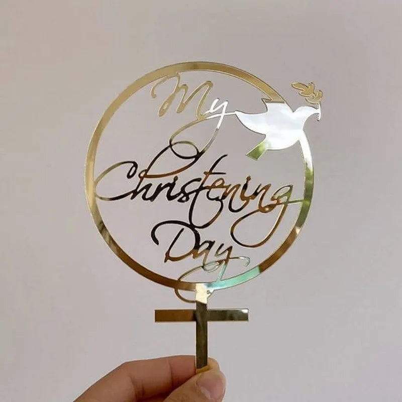 New Baptist Cake Topper Boys and Girls Pigeons IHS Eucharist Golden Cake Topper for Birthday Party Acrylic cake decoration
