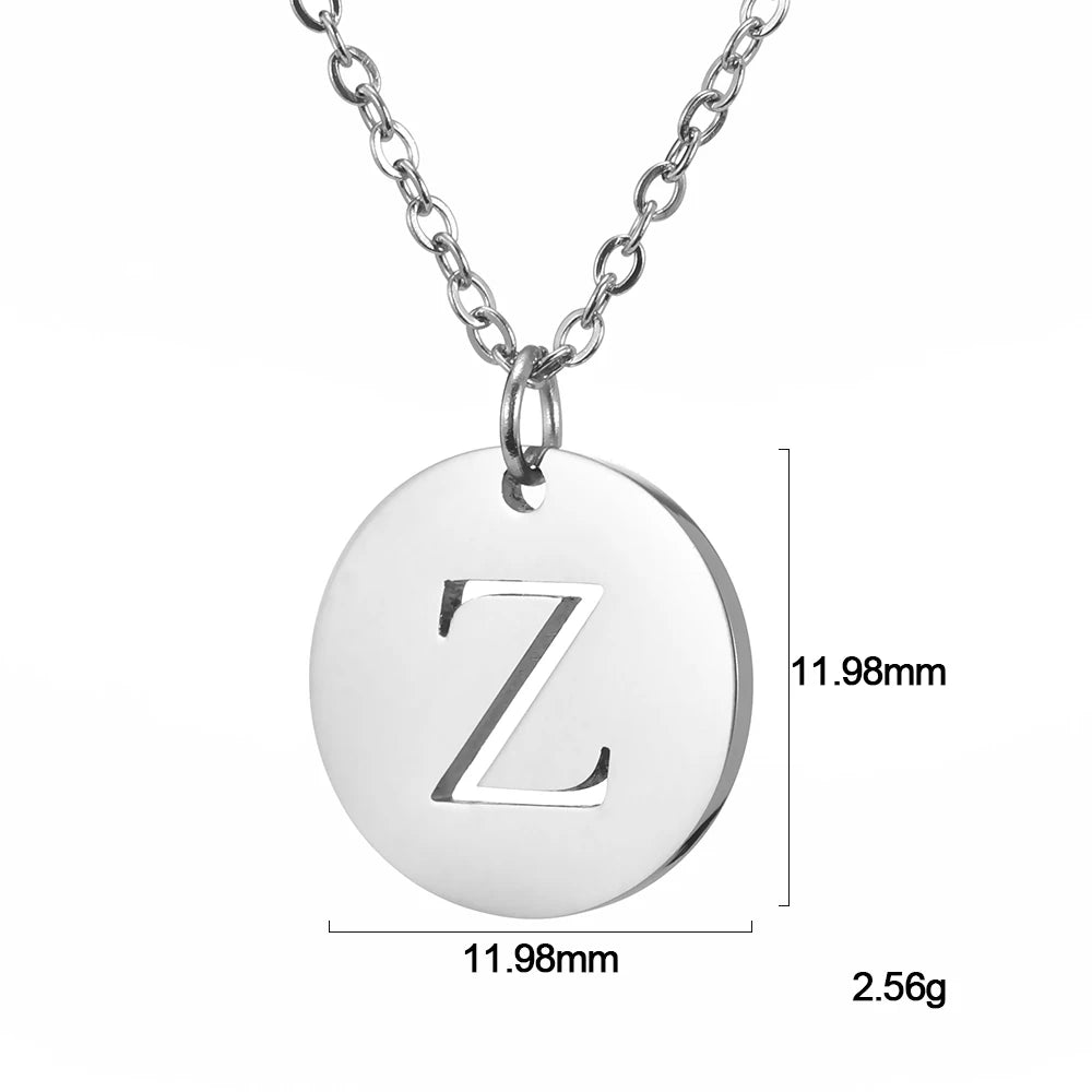 Kkjoy Fashion Stainless Steel Gold Color Minimalist Metal Round A-Z 26 Initials Necklace for Women Jewelry Gift Wholesale New in