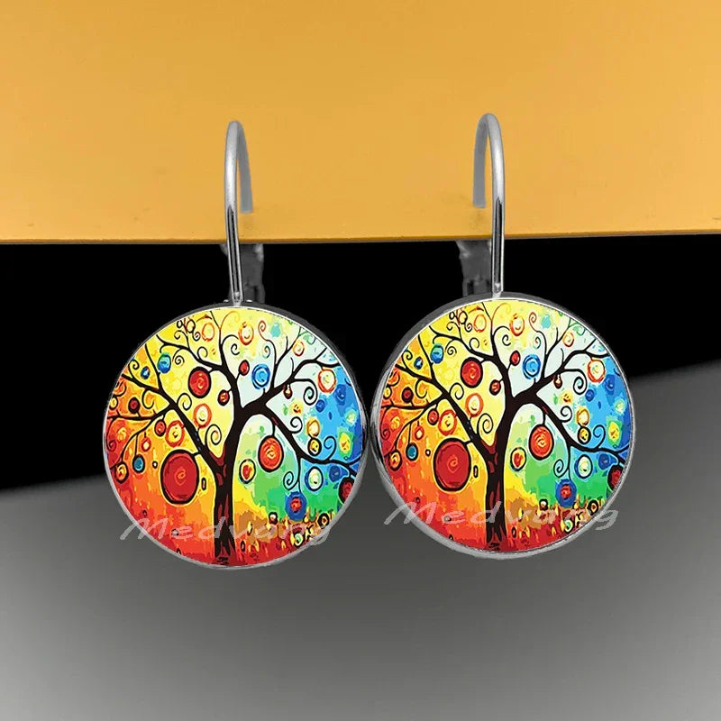 2024 Natural Scenery Earrings beautiful village Women Stud Earring  Abstract Oil Painting House Glass Cabochon Earrings  jewelry