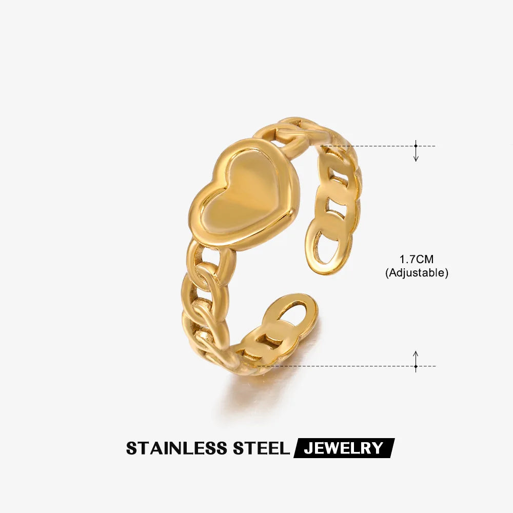 2023 New Gold Color Stainless Steel Finger Ring Minimalist Metal Heart Love Opening Ring for Women Girls Party Jewelry Gift