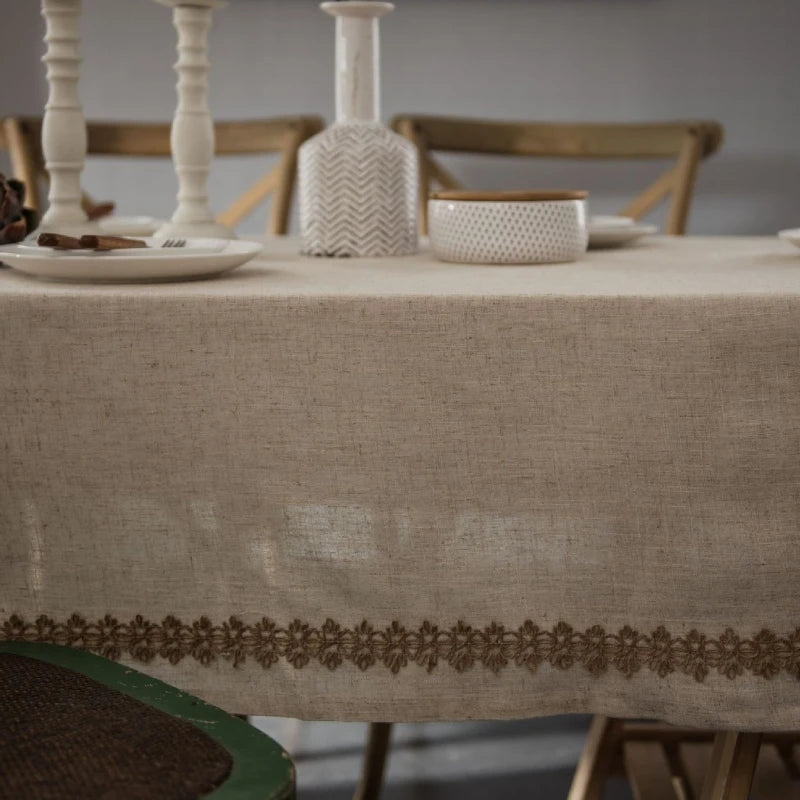 Cotton Linen Jute Lace Tablecloth for Wedding Home Party Dining Banquet Decoration Flax Fabric Table Cloth Luxurious Table Cover