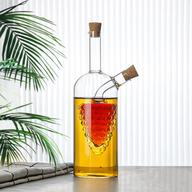 Double-layer Glass Oil Jug 2-in-1 Oil Vinegar Bottle Home Creative Double-mouth Cork Shaped Glass Oil Jug Kitchen Seasoning Tool