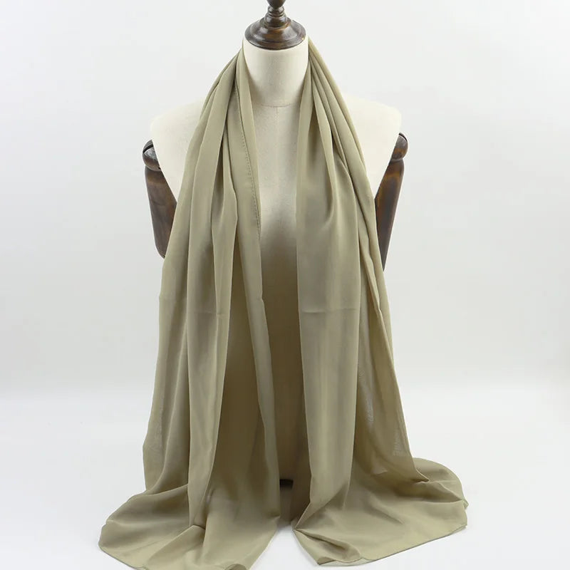 Fashion Pearl Chiffon Hijab Shawls Of Muslim Women Solid Color Head Wraps Scarf For Ladies