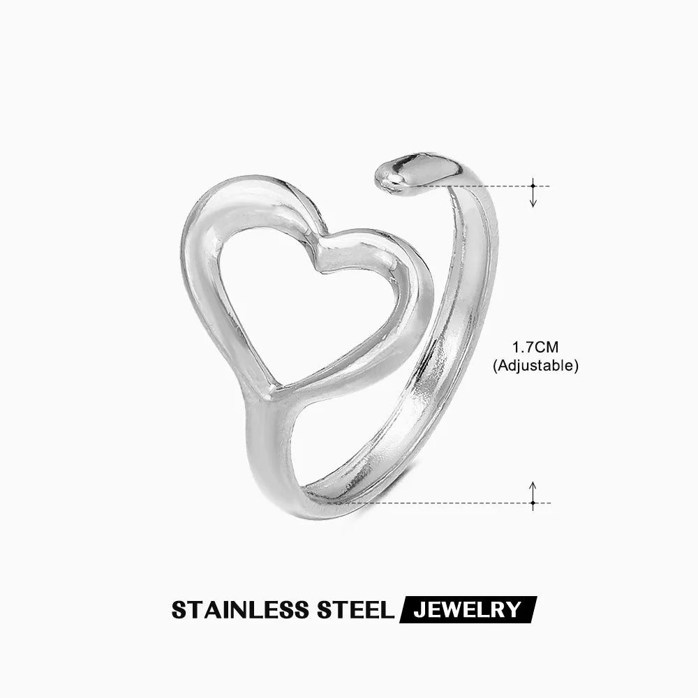 2023 New Gold Color Stainless Steel Finger Ring Minimalist Metal Heart Love Opening Ring for Women Girls Party Jewelry Gift
