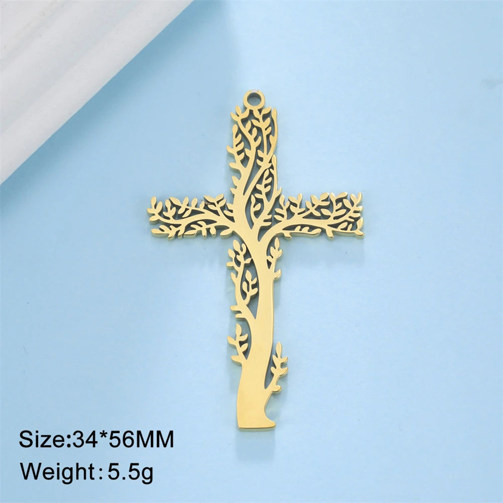 Wholesale Stainless Steel Tree-Shaped Crosses Charms For Jewelry Making Diy Necklace Earrings Pendants Accessories 34x56mm